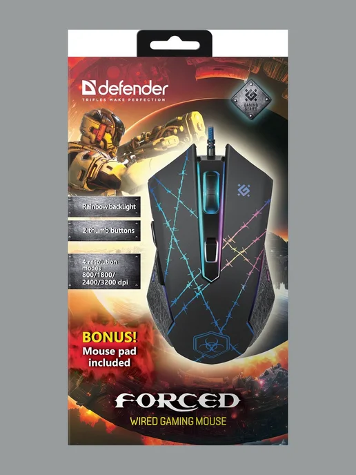 DEFENDER Игровая мышь Forced GM-020L черная, 20 л, фото 7