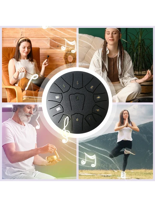 Стальной тамбурин 6 дюймов, 11 нот, Handpan, черный, черный, фото 4
