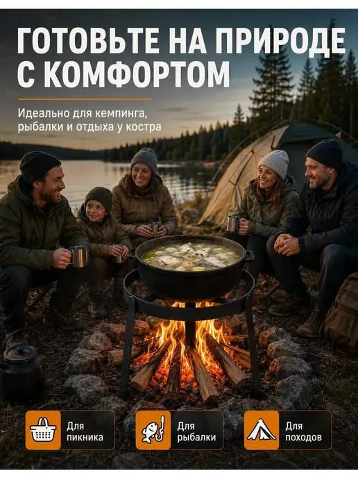 Складная подставка тренога для костра под казан, D25 см, вариант, фото 8