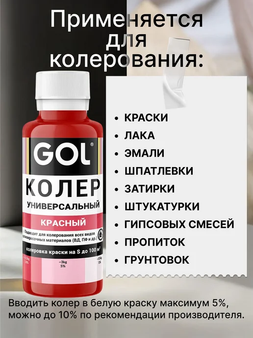 Универсальный колер GOL №55 Красный, колеровочная паста для, красный, фото 2