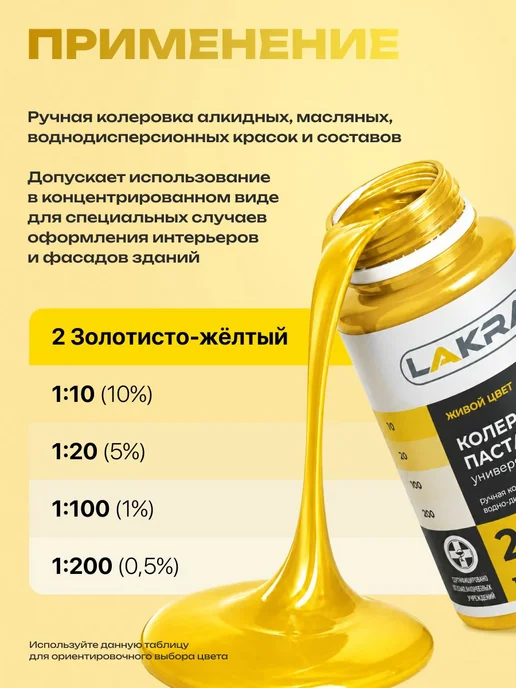 Колер для краски Золотисто-желтый №2 Лакра (100 мл.) паста и, 100 мл, фото 2