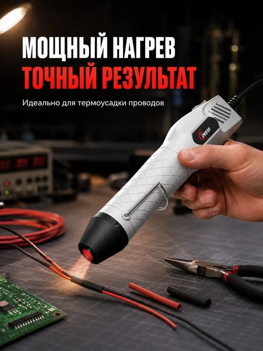 Мини-фен технический, термофен с 2 режимами температуры, черный, фото 7