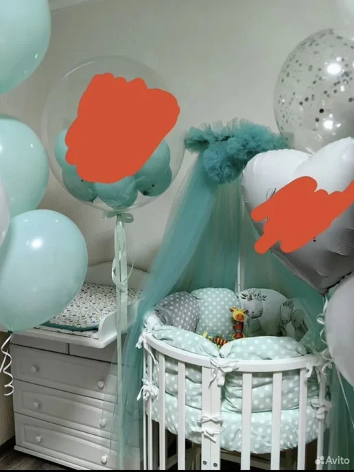 Indi Princess Балдахин на детскую кроватку из еврофатина с помпонами, голубой, фото 2