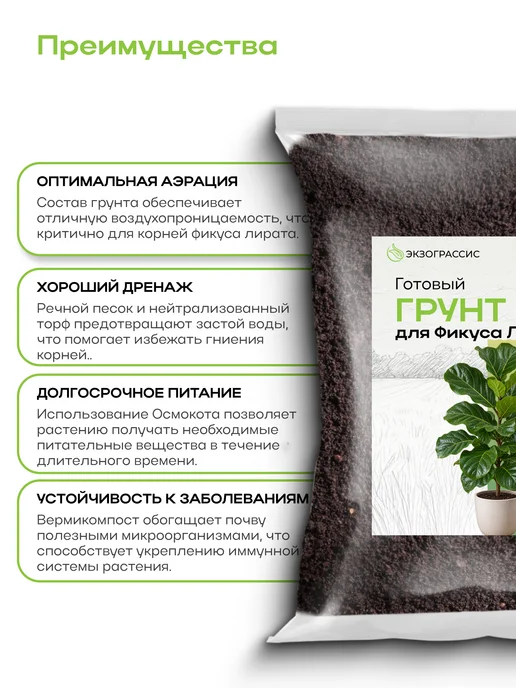 ЭКЗОГРАССИС Грунт для Фикуса Лирата 1л готовый, 1 л, фото 2