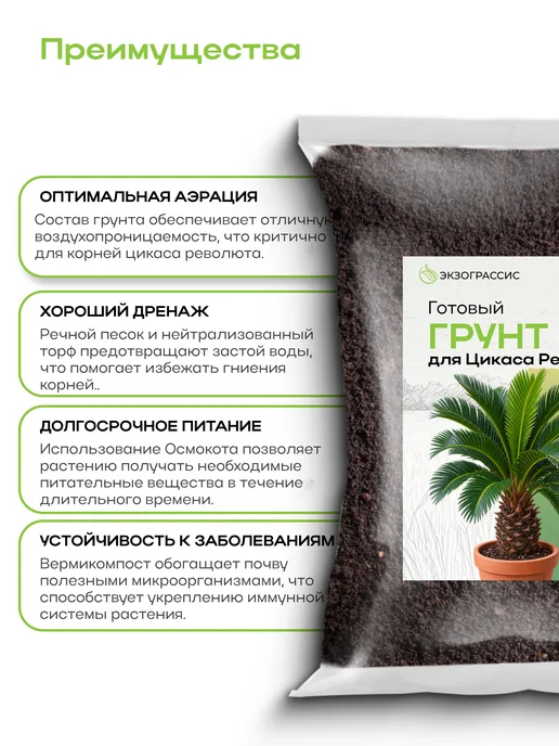 ЭКЗОГРАССИС Грунт для Цикаса Революта 1л готовый, 1 л, фото 2