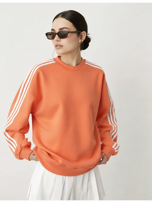 Shin store Свитшот оверсайз без начеса, оранжевый, фото 2