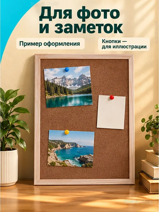 Пробковая доска для фото и заметок в деревянной рамке, бежевый, фото 2