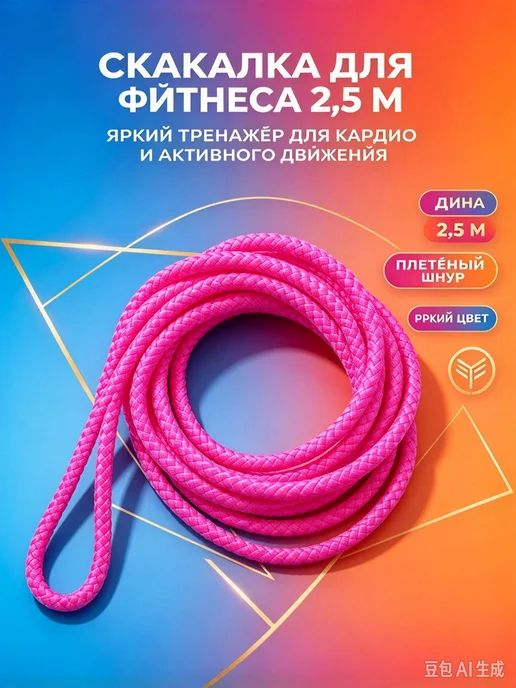 Гимнастическая скакалка 2.5 м, травянистозеленый, розовый, 2,5 м