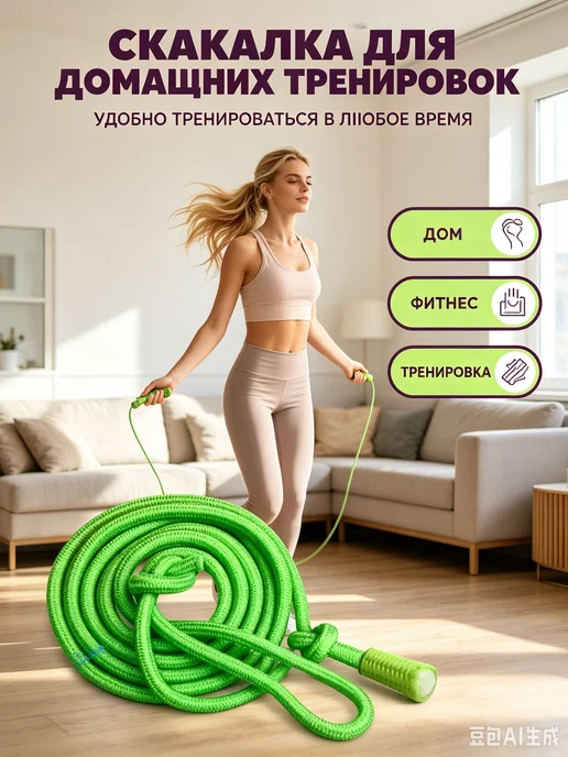 Гимнастическая скакалка 2.5 м, травянистозеленый, розовый, 2,5 м, фото 7